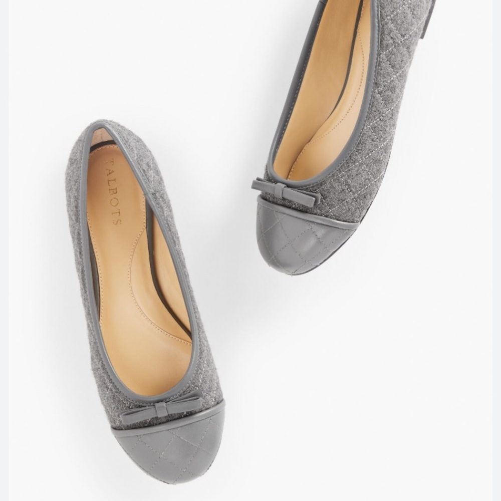 NWOT 🩶Talbots Blair Cap Toe Ballet Flats Gray Round Toe